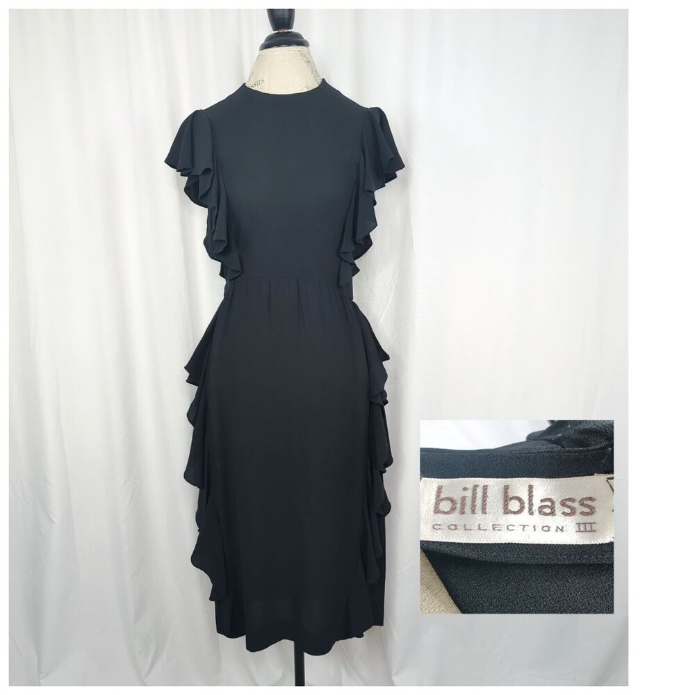 Vintage Bill Blass Dress Small Black Ruffle